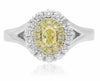 WIDE .80CT WHITE & FANCY YELLOW DIAMOND 18KT TWO TONE GOLD HALO ENGAGEMENT RING