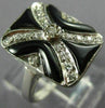 ESTATE WIDE .26CT DIAMOND & AAA ONYX 18KT WHITE GOLD 3D RECTANGULAR FUN RING