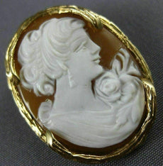 ANTIQUE LARGE 14KT YELLOW GOLD HANDCRAFTED LADY CAMEO PENDANT BROOCH PIN #18847