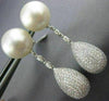 ESTATE LARGE 3.40CT DIAMOND & AAA SEA PEARL 18KT WHITE GOLD DROP EARRINGS #23426