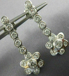 ESTATE 1.50CT DIAMOND 14KT WHITE GOLD 3D FLOWER ETOILE HANGING EARRINGS #21241