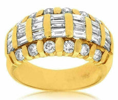 ESTATE WIDE 2.23CT ROUND & BAGUETTE DIAMOND 14KT YELLOW GOLD 3D ANNIVERSARY RING