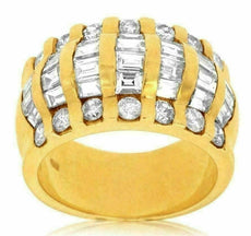ESTATE WIDE 2.65CT ROUND & BAGUETTE DIAMOND 14KT YELLOW GOLD 3D ANNIVERSARY RING