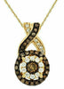 ESTATE .40CT WHITE & CHOCOLATE FANCY DIAMOND 14K YELLOW GOLD DOUBLE HALO PENDANT