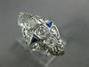 ANTIQUE LARGE .36CT DIAMOND & AAA SAPPHIRE 18KT WHITE GOLD FILIGREE RING #26678
