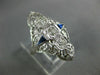 ANTIQUE LARGE .36CT DIAMOND & AAA SAPPHIRE 18KT WHITE GOLD FILIGREE RING #26678