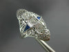 ANTIQUE LARGE .36CT DIAMOND & AAA SAPPHIRE 18KT WHITE GOLD FILIGREE RING #26678