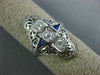 ANTIQUE LARGE .36CT DIAMOND & AAA SAPPHIRE 18KT WHITE GOLD FILIGREE RING #26678