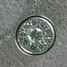 ESTATE .15CT DIAMOND 14KT WHITE GOLD 3D SOLITAIRE ROUND CLUSTER BEZEL PENDANT