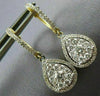 LARGE 1.0CT DIAMOND 14KT 2 TONE GOLD PEAR SHAPE CLUSTER HUGGIE HANGING EARRINGS