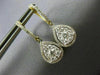 LARGE 1.0CT DIAMOND 14KT 2 TONE GOLD PEAR SHAPE CLUSTER HUGGIE HANGING EARRINGS