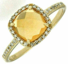 1.55CT DIAMOND & AAA CITRINE 14KT YELLOW GOLD 3D CUSHION CLASSIC HALO FUN RING