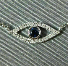 ESTATE .18CT DIAMOND & AAA SAPPHIRE 14KT WHITE GOLD 3D EVIL EYE LUCKY NECKLACE