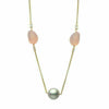 LARGE 14.32CT AAA WHITE TOPAZ ROSE QUARTZ & PEARL 14KT YELLOW GOLD LEAF NECKLACE