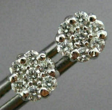 ESTATE .25CT ROUND DIAMOND 14KT WHITE GOLD CLASSIC FLOWER CLUSTER STUD EARRINGS