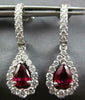 2.81CT DIAMOND & AAA RUBY 18KT WHITE GOLD 3D ROUND & PEAR SHAPE HANGING EARRINGS