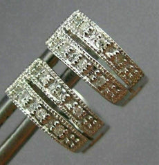 ESTATE .05CT DIAMOND 14K WHITE GOLD 3D TWO ROW FILIGREE MILGRAIN HUGGIE EARRINGS