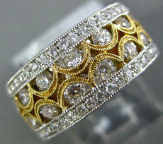 WIDE .97CT DIAMOND 18KT 2 TONE GOLD 3D MULTI ROW OPEN FILIGREE ANNIVERSARY RING