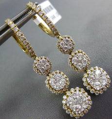 LARGE 1.93CT DIAMOND 18KT YELLOW GOLD 3D CLUSTER FLOWER JOURNEY HANGING EARRINGS