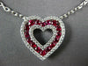 ESTATE 1.17CT DIAMOND & AAA RUBY 18KT WHITE GOLD 3D OPEN HEART LOVE PENDANT