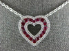 ESTATE 1.17CT DIAMOND & AAA RUBY 18KT WHITE GOLD 3D OPEN HEART LOVE PENDANT