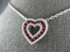 ESTATE 1.17CT DIAMOND & AAA RUBY 18KT WHITE GOLD 3D OPEN HEART LOVE PENDANT