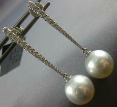 LARGE .43CT DIAMOND & AAA SOUTH SEA PEARL 18KT WHITE GOLD BAR HANGING EARRINGS