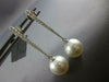LARGE .43CT DIAMOND & AAA SOUTH SEA PEARL 18KT WHITE GOLD BAR HANGING EARRINGS