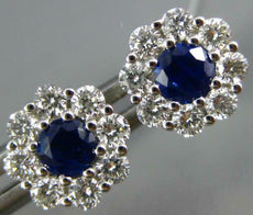 ESTATE .80CT DIAMOND & AAA SAPPHIRE 18KT WHITE GOLD FLOWER CLUSTER STUD EARRINGS