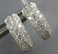 ESTATE WIDE .71CT DIAMOND 18KT WHITE GOLD 3D MULTI ROW PAVE HUGGIE HOOP EARRINGS