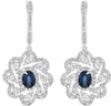 1.8CT DIAMOND & AAA SAPPHIRE 14K WHITE GOLD ROUND & OVAL FLOWER HANGING EARRINGS