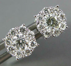ESTATE .62CT DIAMOND 18K WHITE GOLD CLASSIC SOLITAIRE HALO CLUSTER STUD EARRINGS