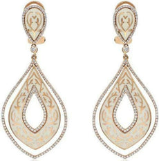 LARGE 1.26CT DIAMOND 18KT ROSE GOLD FILIGREE TEAR DROP CLIP ON HANGING EARRINGS