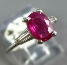 1.34CT DIAMOND & AAA RUBY PLATINUM 3D OVAL & BAGUETTE 3 STONE ENGAGEMENT RING