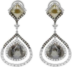 LARGE 13.93CT MULTI COLOR DIAMOND 18KT WHITE GOLD 3D CLIP ON HANGING EARRINGS