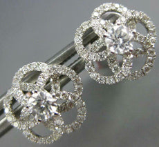 ESTATE .68CT DIAMOND 18KT WHITE GOLD 3D CLASSIC FLOWER SOLITAIRE STUD EARRINGS