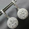 ESTATE LARGE 2.39CT DIAMOND 18K WHITE GOLD ROUND CLUSTER FLOWER HANGING EARRINGS