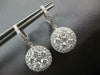 ESTATE LARGE 2.39CT DIAMOND 18K WHITE GOLD ROUND CLUSTER FLOWER HANGING EARRINGS