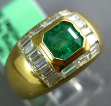 1.20CT DIAMOND & AAA EMERALD 18KT YELLOW GOLD 3D BAGUETTE BEZEL ENGAGEMENT RING