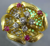 ESTATE .50CT DIAMOND & AAA RUBY 18KT YELLOW GOLD 3D FLOWER HANDCRAFTED FUN RING