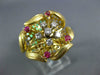 ESTATE .50CT DIAMOND & AAA RUBY 18KT YELLOW GOLD 3D FLOWER HANDCRAFTED FUN RING