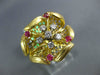 ESTATE .50CT DIAMOND & AAA RUBY 18KT YELLOW GOLD 3D FLOWER HANDCRAFTED FUN RING