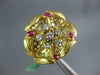 ESTATE .50CT DIAMOND & AAA RUBY 18KT YELLOW GOLD 3D FLOWER HANDCRAFTED FUN RING