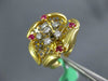 ESTATE .50CT DIAMOND & AAA RUBY 18KT YELLOW GOLD 3D FLOWER HANDCRAFTED FUN RING