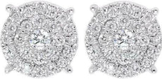 .43CT DIAMOND 14KT WHITE GOLD 3D SOLITAIRE CLUSTER DOUBLE HALO STUD EARRINGS