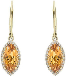 4.48CT DIAMOND & AAA CITRINE 14KT YELLOW GOLD MARQUISE & ROUND HANGING EARRINGS