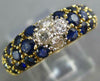 WIDE 1.25CT DIAMOND & AAA SAPPHIRE 18KT YELLOW GOLD MULTI ROW PAVE FLOWER RING