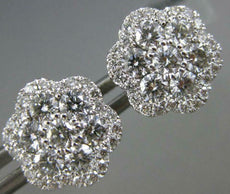 ESTATE LARGE 1.21CT DIAMOND 18KT WHITE GOLD 3D CLUSTER FLOWER HALO STUD EARRINGS