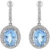 5.35CT DIAMOND & AAA AQUAMARINE 14K WHITE GOLD OVAL DOUBLE HALO HANGING EARRINGS