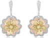 ESTATE 1.02CT DIAMOND 14KT WHITE AND YELLOW GOLD 3D FLOWER FUN HANGING EARRINGS
